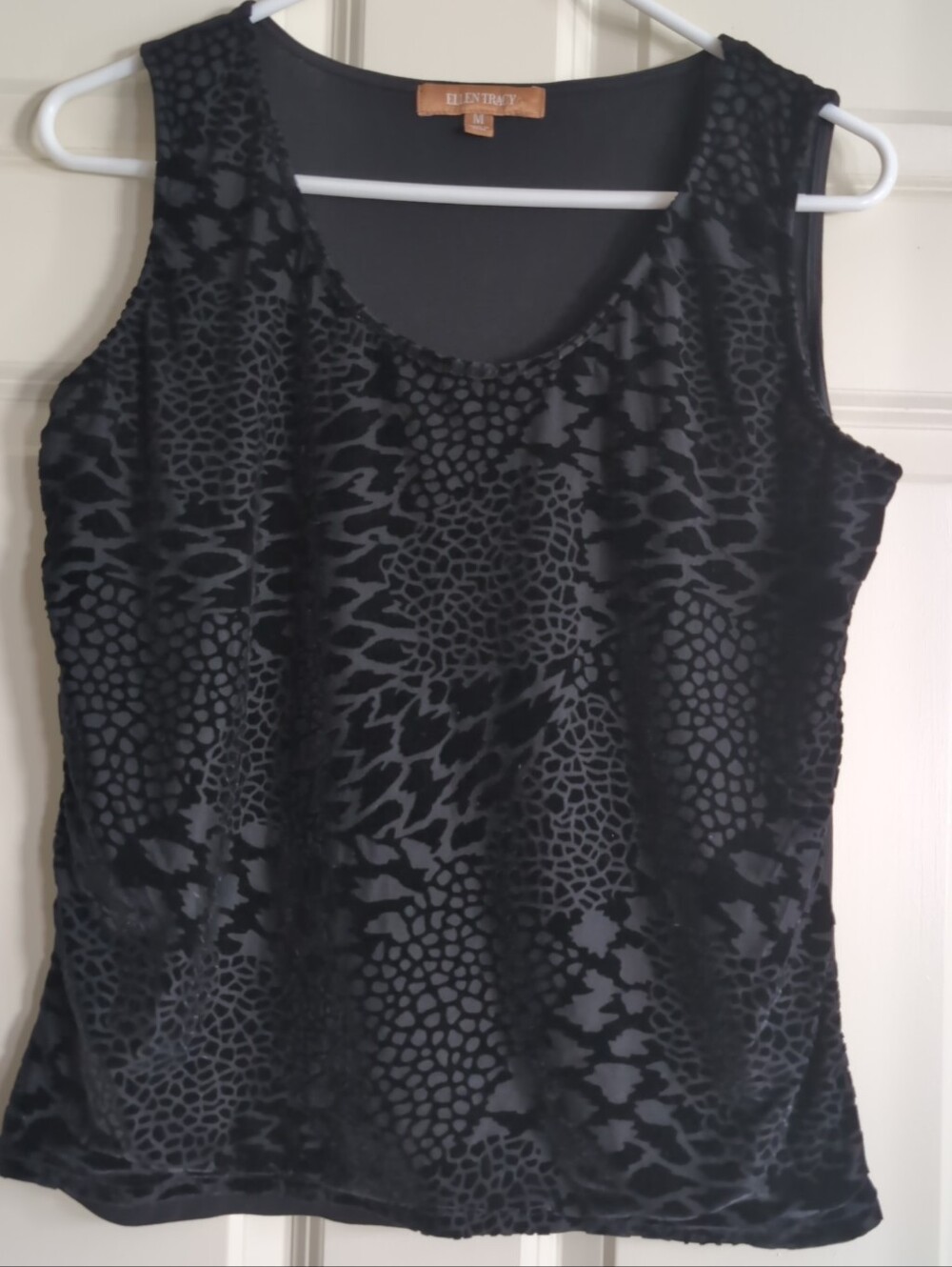 Black 2000s whimsigoth burnout velvet mesh abstract snakeskin print tank top